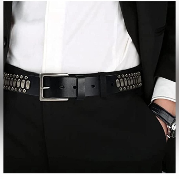 Studded Casual Italian Cowhide Leather Belts for Jeans Punk Rock River-34-36” - Picture 3 of 6